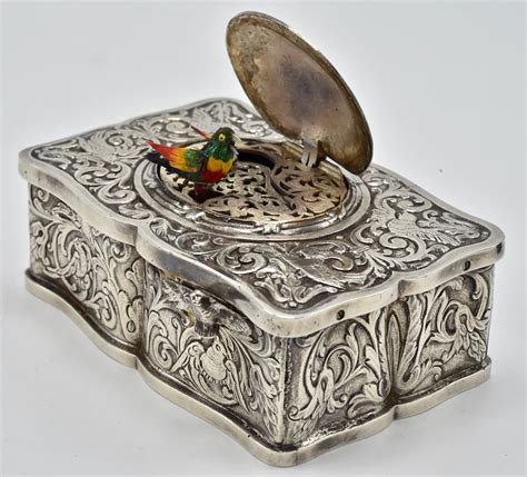 metal music box made in germany cherpping bird|german singing bird box.